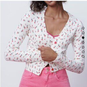 Zara Floral Print Button-Up Cardigan Size Medium NEW WITH TAG!